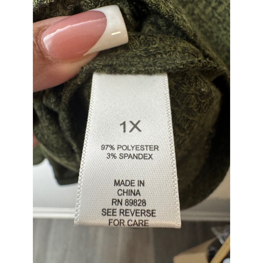 Logo Lounge Womens 1X Olive Green Textured Knit Hoodie Pullover Longline Relaxed - Picture 4 of 7